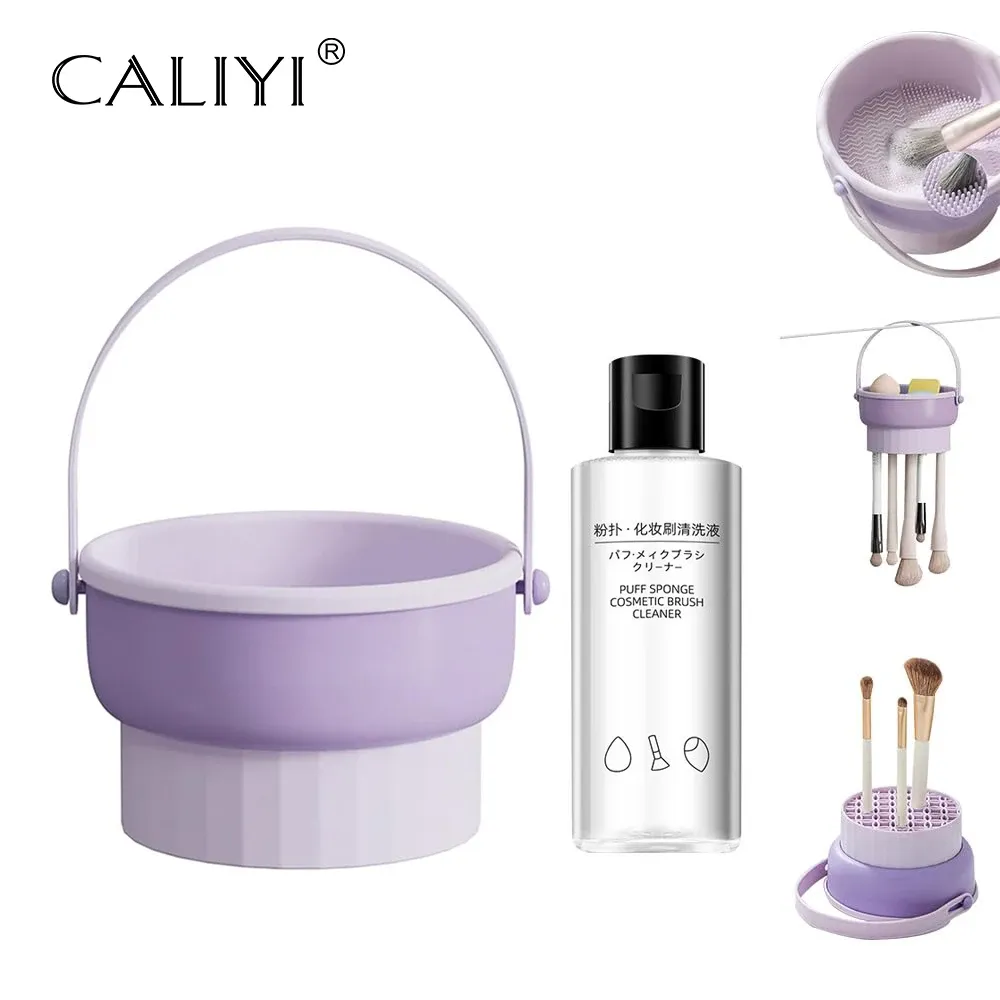 Nettoyant pour pinceaux de maquillage CALIYI 3 en 1 avec bol en silicone et liquide nettoyant 80 ml, support de rangement pour outils cosmétiques - Image 1