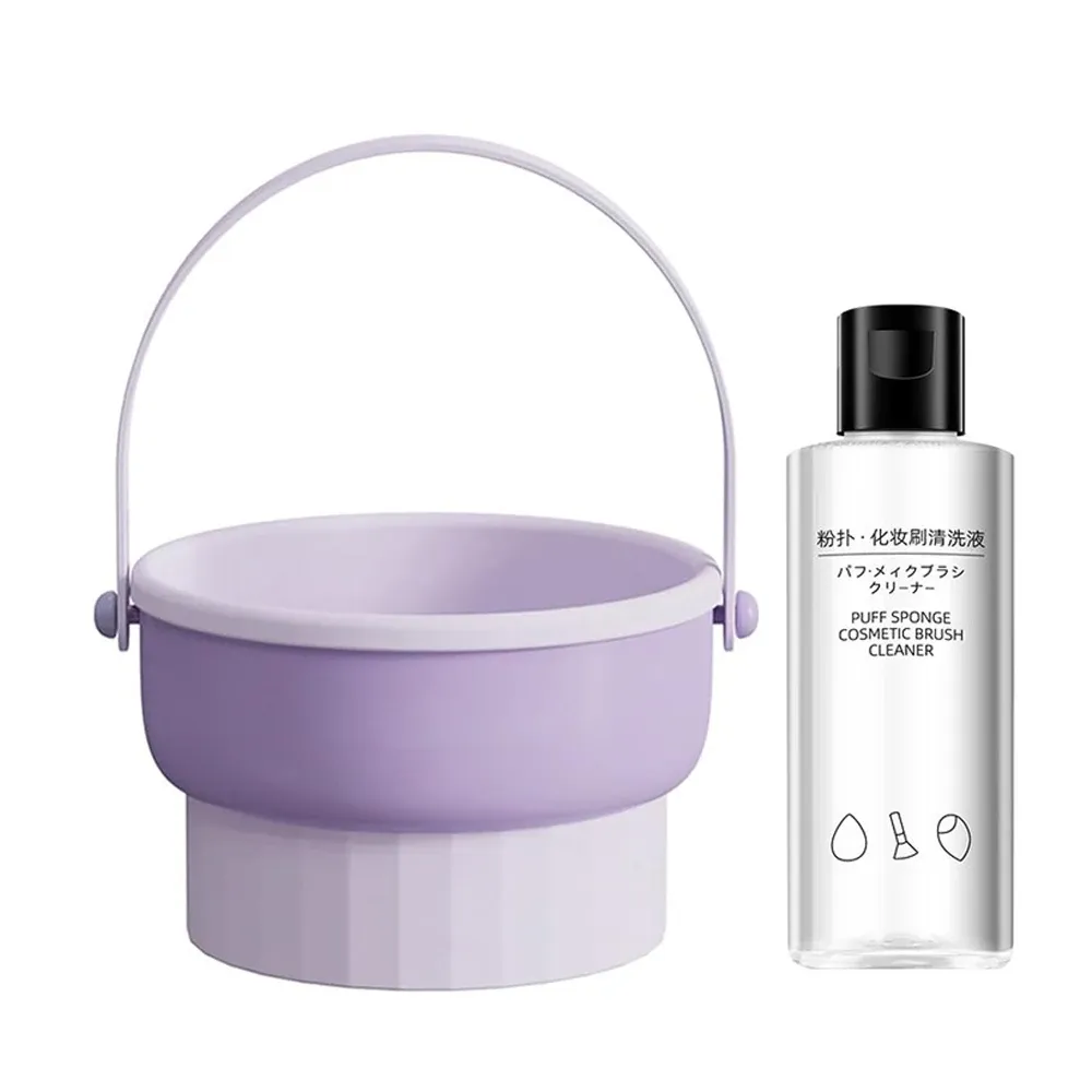 Nettoyant pour pinceaux de maquillage CALIYI 3 en 1 avec bol en silicone et liquide nettoyant 80 ml, support de rangement pour outils cosmétiques 7