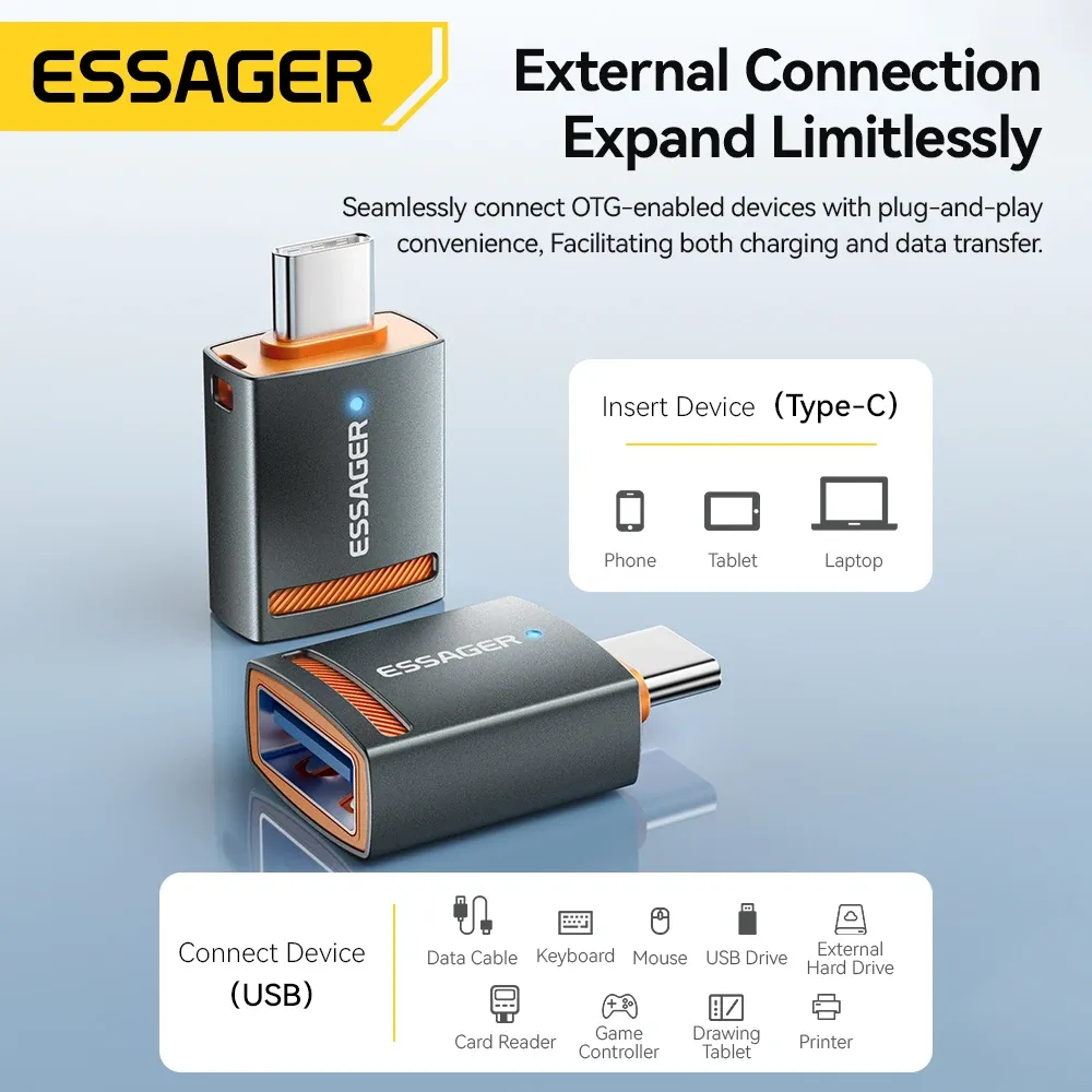Adaptateur USB 3.0 OTG Essager, USB-A femelle vers USB-C mâle, convertisseur pour MacBook Pro, MacBook Air et Samsung Galaxy S20 et S10 3