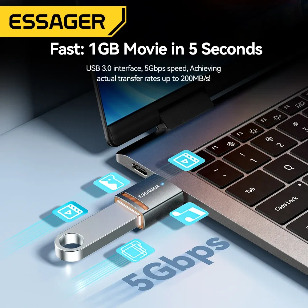 Adaptateur USB 3.0 OTG Essager, USB-A femelle vers USB-C mâle, convertisseur pour MacBook Pro, MacBook Air et Samsung Galaxy S20 et S10 6