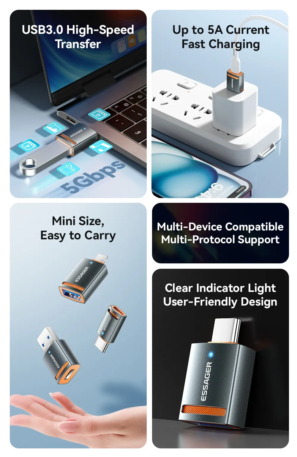 Adaptateur USB 3.0 Essager OTG, détail du design