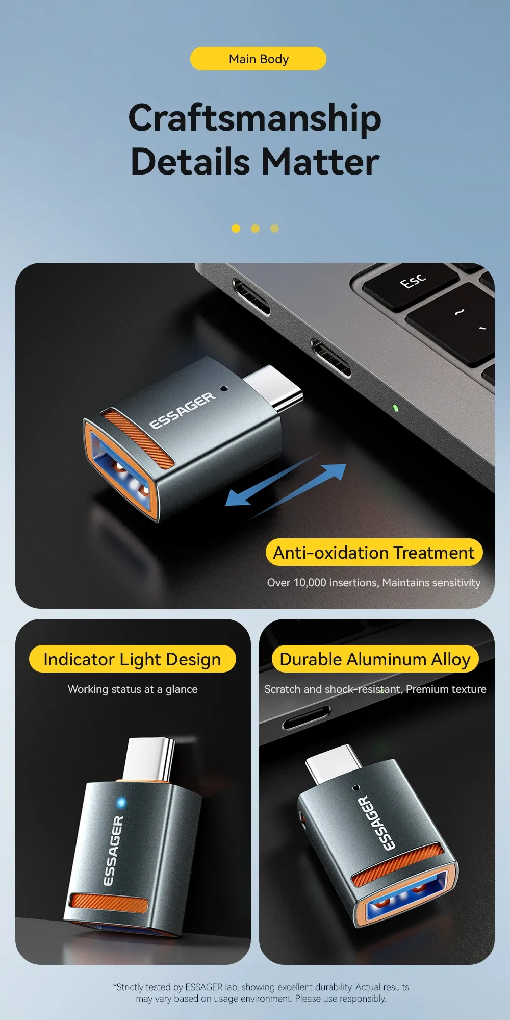 Adaptateur USB 3.0 Essager OTG, finition soignée