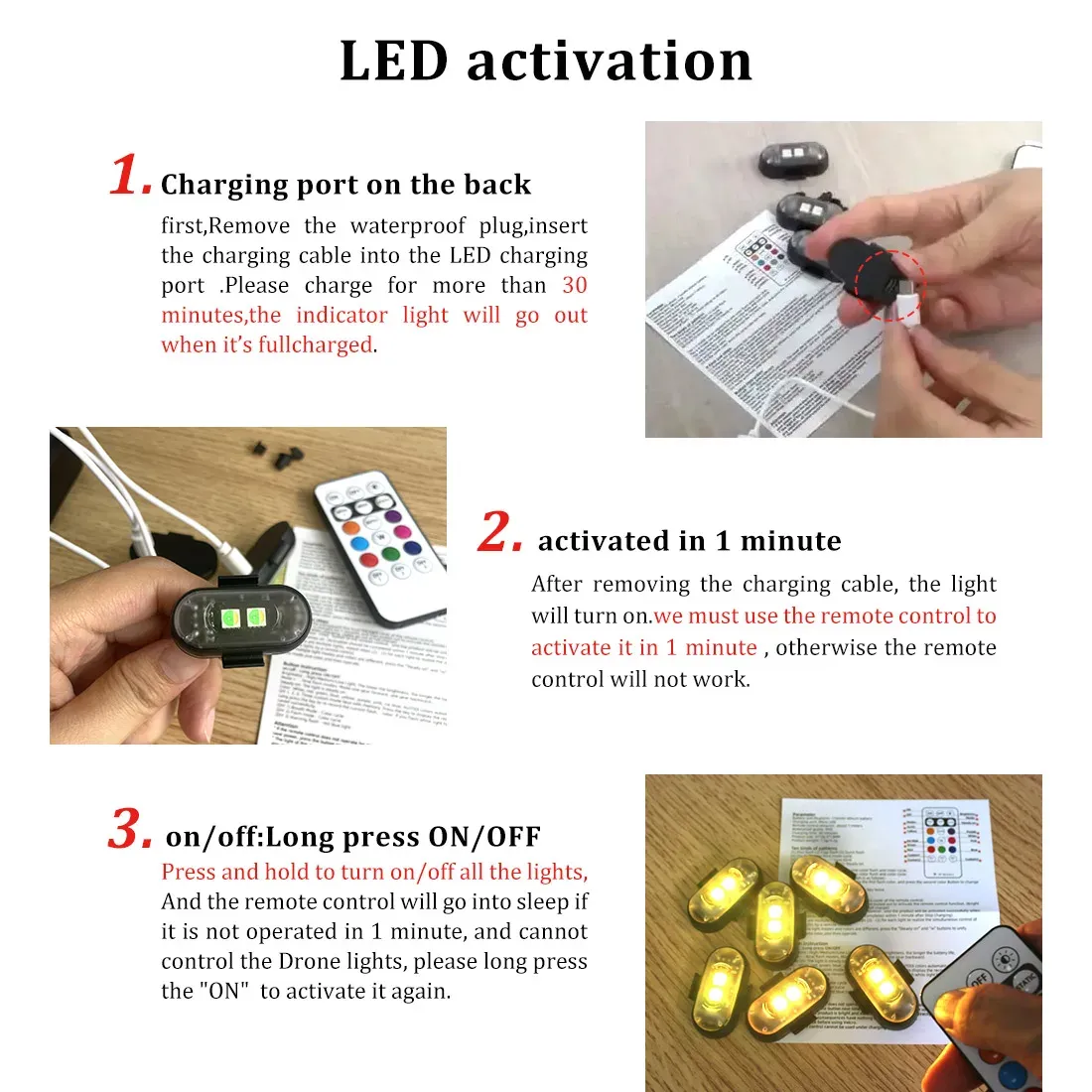 Lumière LED multifonction pour voiture, rechargeable et sans fil, avec télécommande 3
