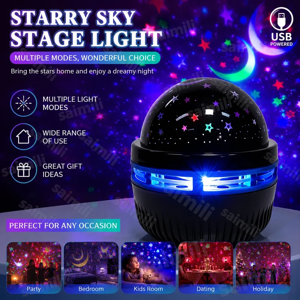 Projecteur LED ciel étoilé, lampe USB étoiles et lune, 5 V, décoration d'ambiance pour la maison 1