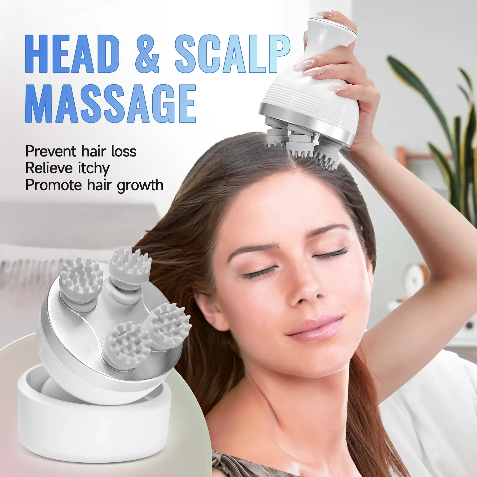 Masseur de tête électrique intelligent sans fil, massage du cou et du cuir chevelu par pétrissage en profondeur, recharge USB-C, étanche, anti-stress