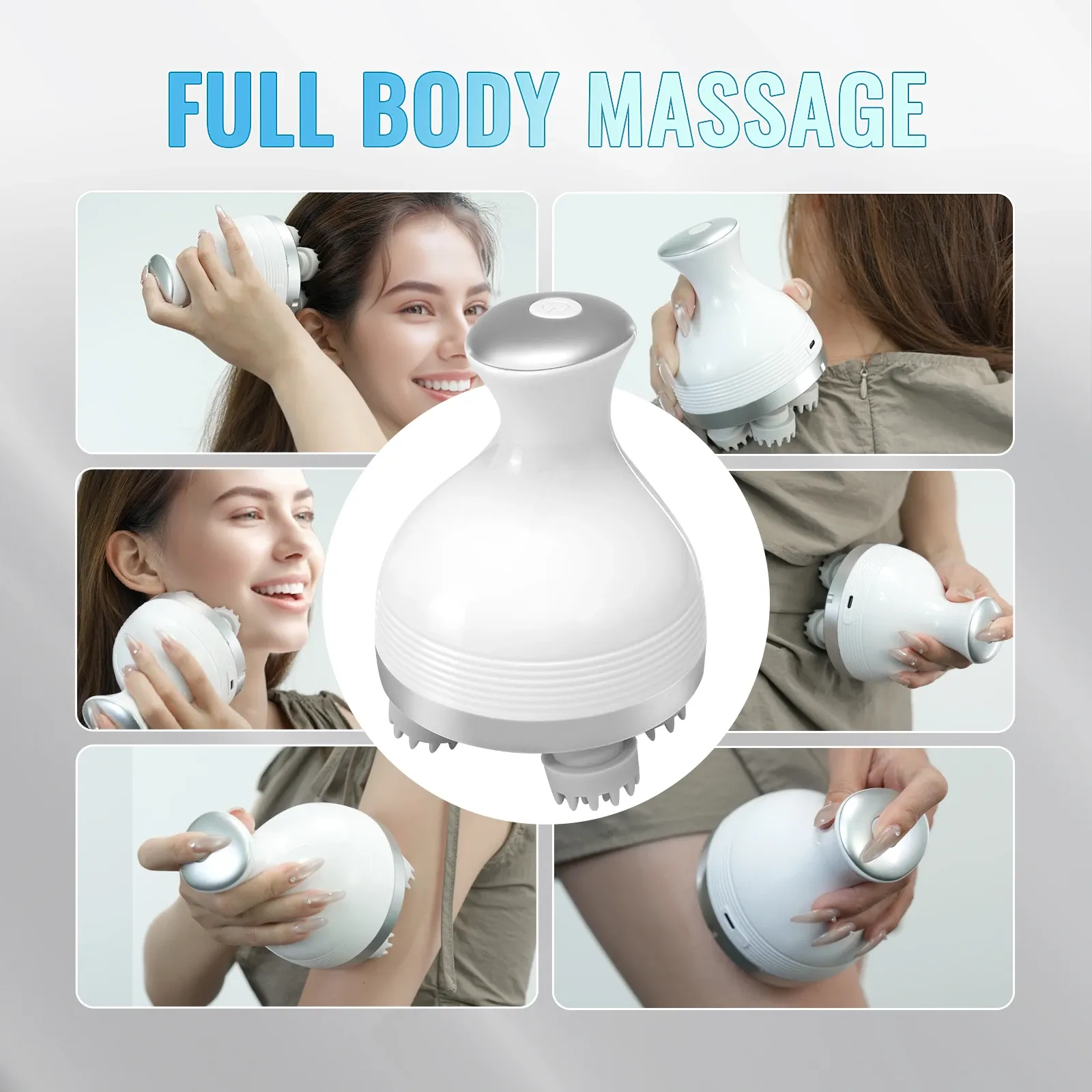 Masseur de tête électrique intelligent sans fil, massage du cou et du cuir chevelu par pétrissage en profondeur, recharge USB-C, étanche, anti-stress 6