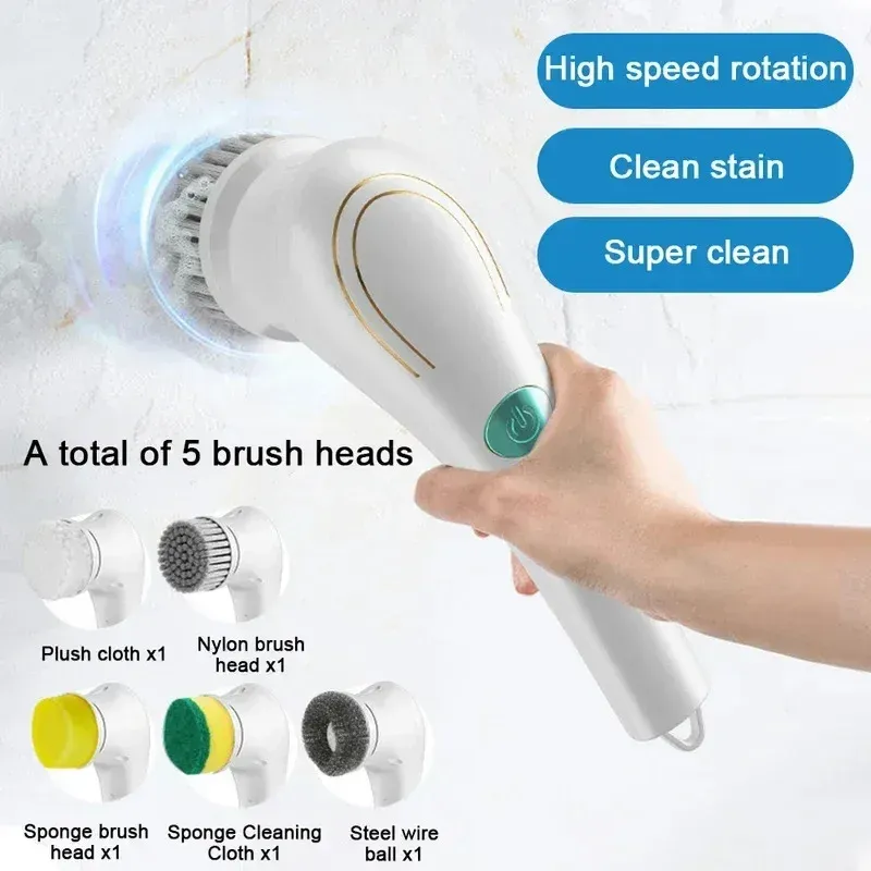 Brosse de nettoyage électrique 5 en 1 Homefish pour salle de bain et cuisine - Image 1