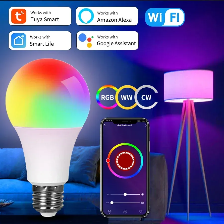 Ampoules LED WiFi intelligentes Tuya, 220 V, 110 V, 10 W, 15 W, 20 W, RGB, compatibles Alexa, Smart Life et commande vocale, 250 à 500 Google 1