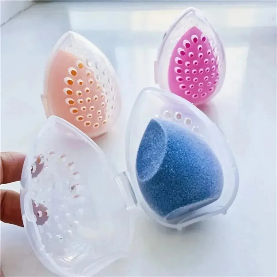 Boîte de rangement portable en forme d'œuf pour éponge de maquillage, en plastique pour cosmétiques - Image 1