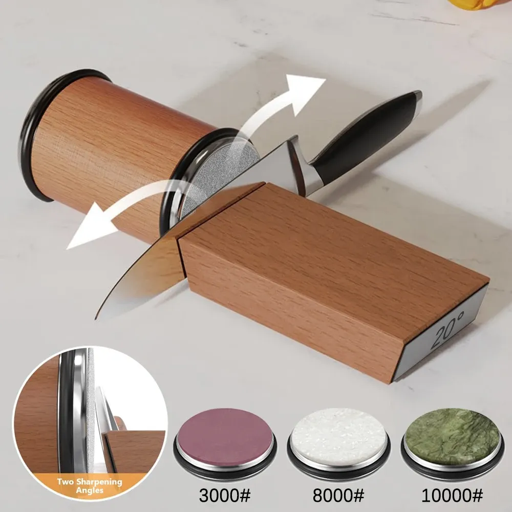 Aiguiseur de couteaux rotatif avec support magnétique, pierre diamantée et guide d'angle 15° et 20°, ensemble d'accessoires de cuisine - Image 1