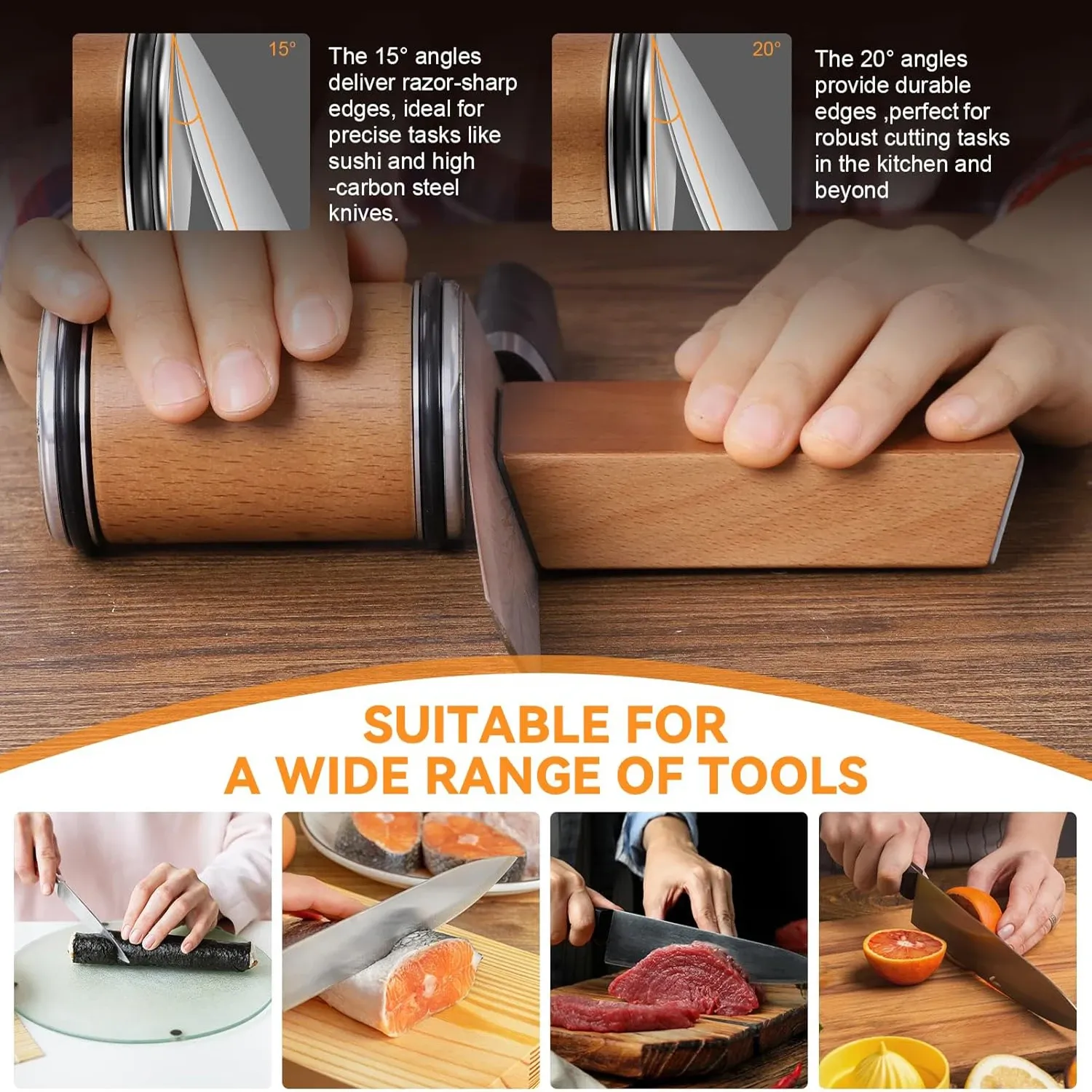 Aiguiseur de couteaux rotatif avec support magnétique, pierre diamantée et guide d'angle 15° et 20°, ensemble d'accessoires de cuisine 4