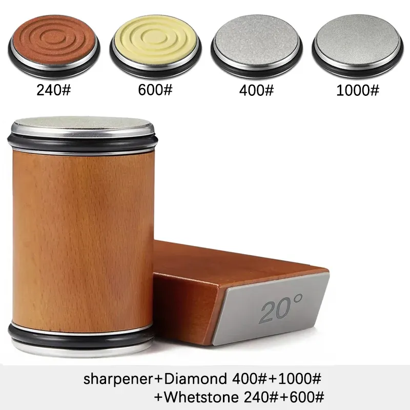 Aiguiseur de couteaux rotatif avec support magnétique, pierre diamantée et guide d'angle 15° et 20°, ensemble d'accessoires de cuisine 9