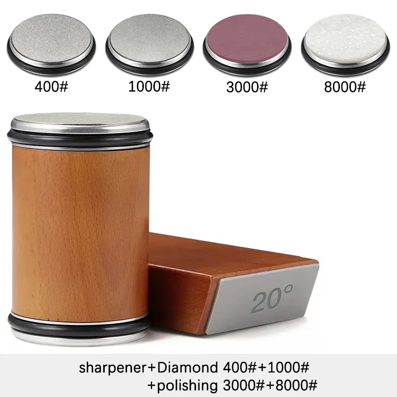 Aiguiseur de couteaux rotatif avec support magnétique, pierre diamantée et guide d'angle 15° et 20°, ensemble d'accessoires de cuisine 7