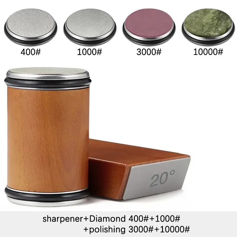 Aiguiseur de couteaux rotatif avec support magnétique, pierre diamantée et guide d'angle 15° et 20°, ensemble d'accessoires de cuisine 19