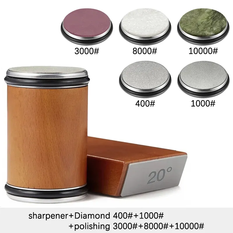 Aiguiseur de couteaux rotatif avec support magnétique, pierre diamantée et guide d'angle 15° et 20°, ensemble d'accessoires de cuisine 17