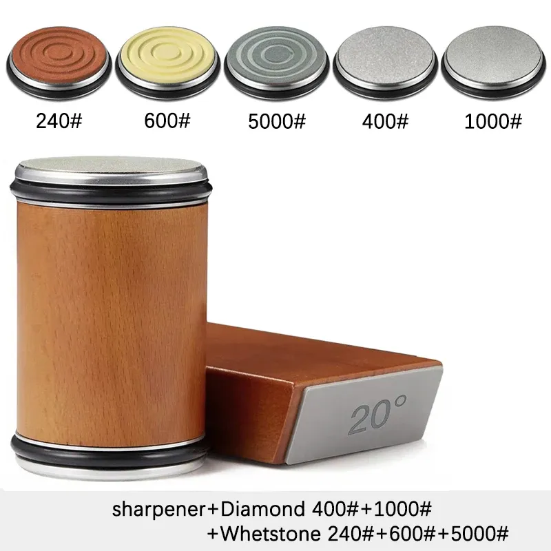 Aiguiseur de couteaux rotatif avec support magnétique, pierre diamantée et guide d'angle 15° et 20°, ensemble d'accessoires de cuisine 15