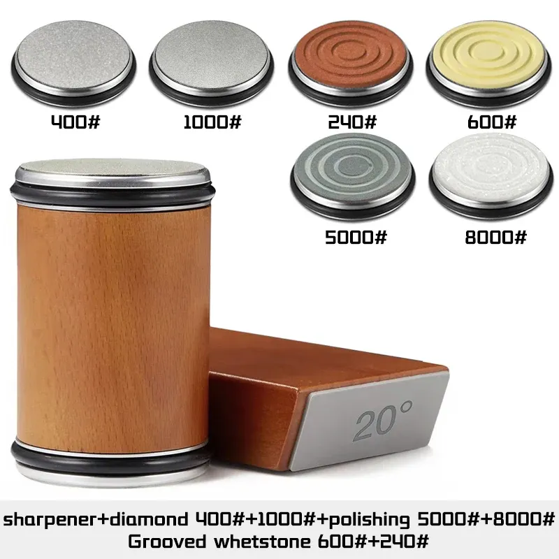 Aiguiseur de couteaux rotatif avec support magnétique, pierre diamantée et guide d'angle 15° et 20°, ensemble d'accessoires de cuisine 13