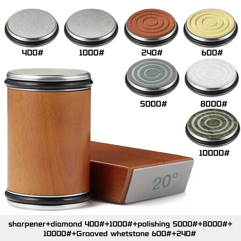 Aiguiseur de couteaux rotatif avec support magnétique, pierre diamantée et guide d'angle 15° et 20°, ensemble d'accessoires de cuisine 32