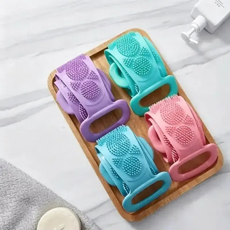 Brosse de douche en silicone pour le corps, gant exfoliant et ceinture de massage pour le dos, brosse allongée pour le nettoyage et l'exfoliation de la peau 5