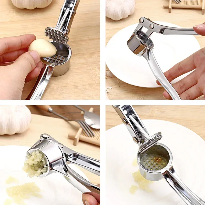 Presse-ail en acier inoxydable, détail d'utilisation