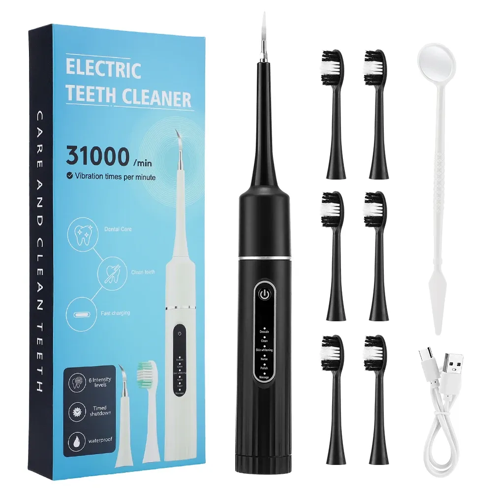 Nettoyeur de dents électrique portable à 6 modes de vitesse, nettoyage du tartre et blanchiment des dents par vibrations haute fréquence