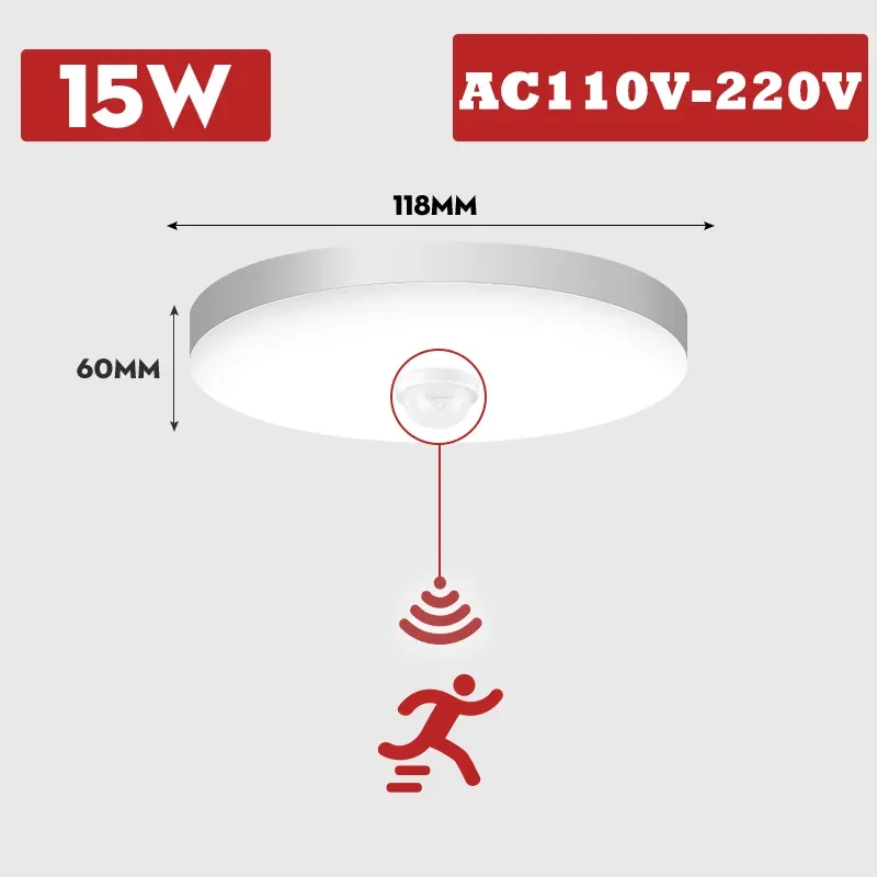 Détecteur de mouvement PIR à LED pour plafonnier, 110 V / 220 V, pour couloir, chambre et toilettes, activation par capteur de présence humaine 10