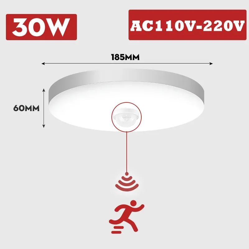 Détecteur de mouvement PIR à LED pour plafonnier, 110 V / 220 V, pour couloir, chambre et toilettes, activation par capteur de présence humaine 12