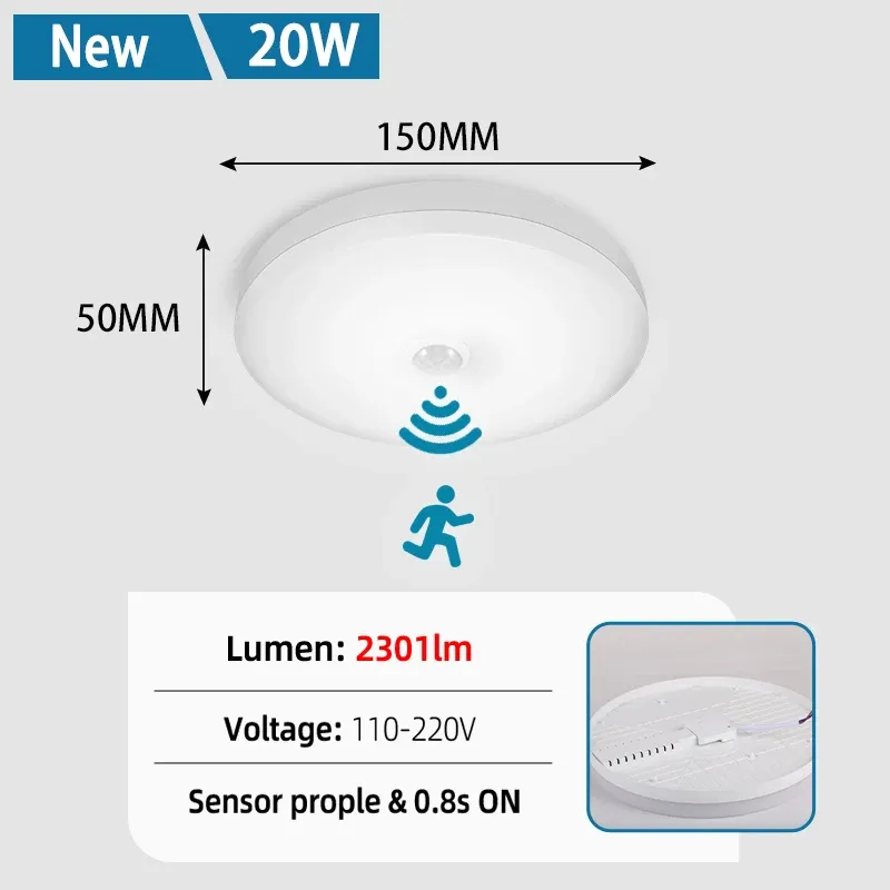 Détecteur de mouvement PIR à LED pour plafonnier, 110 V / 220 V, pour couloir, chambre et toilettes, activation par capteur de présence humaine 9