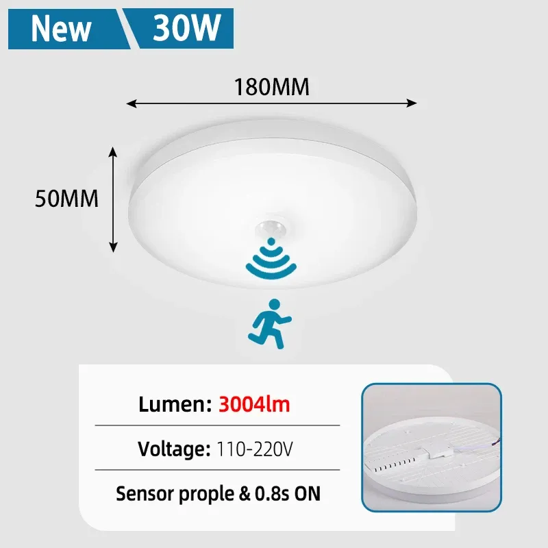 Détecteur de mouvement PIR à LED pour plafonnier, 110 V / 220 V, pour couloir, chambre et toilettes, activation par capteur de présence humaine 8