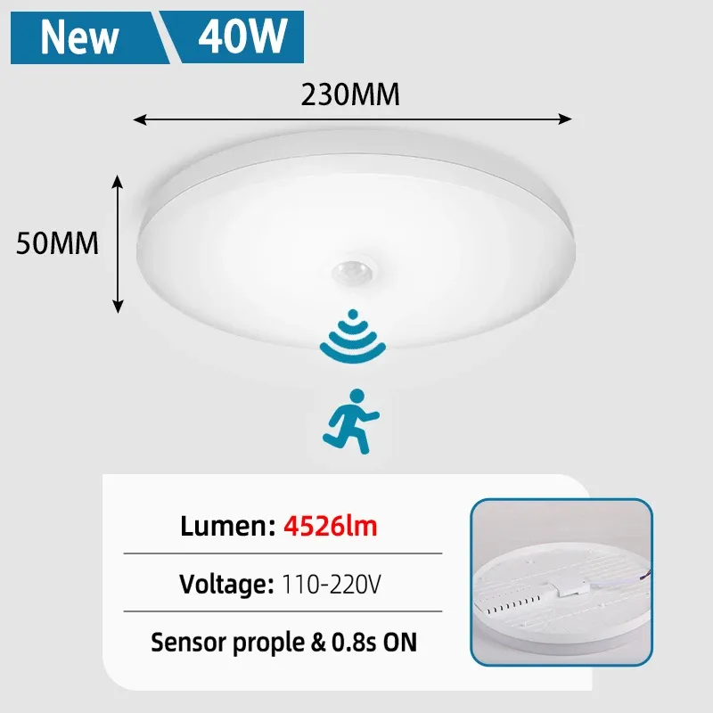 Détecteur de mouvement PIR à LED pour plafonnier, 110 V / 220 V, pour couloir, chambre et toilettes, activation par capteur de présence humaine 7