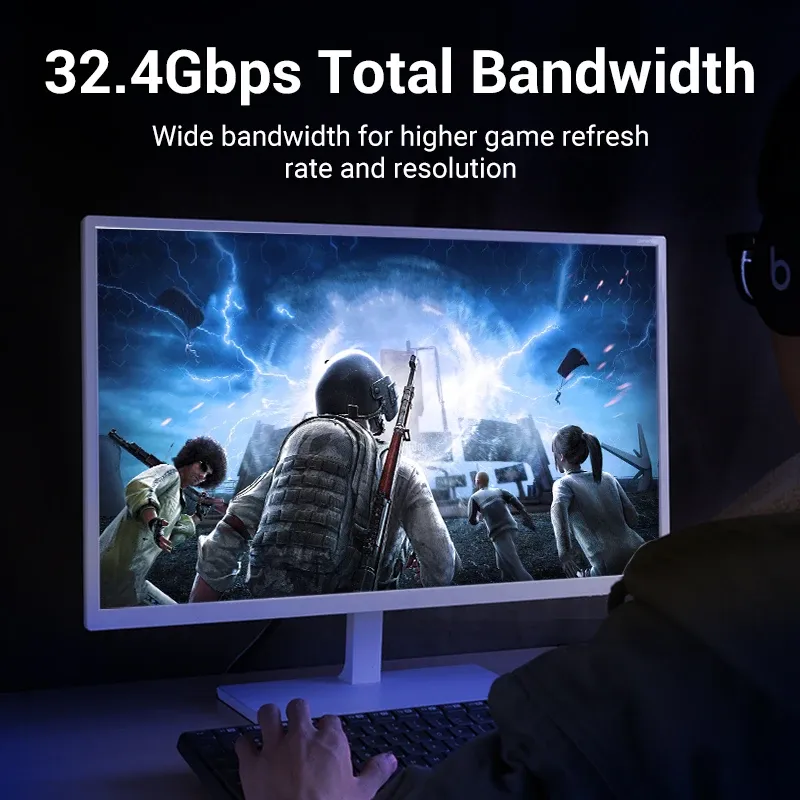 Câble DisplayPort 1.4 Vention 8K 60 Hz, 4K HDR 165 Hz, compatible PC portable et TV, DP 1.2 3