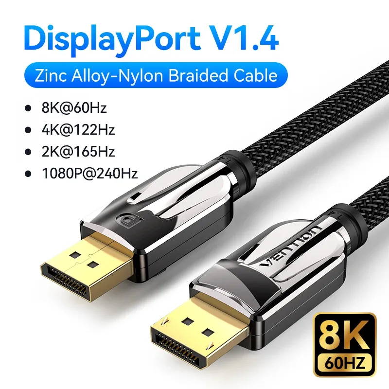 Câble DisplayPort 1.4 Vention 8K 60 Hz, 4K HDR 165 Hz, compatible PC portable et TV, DP 1.2 9