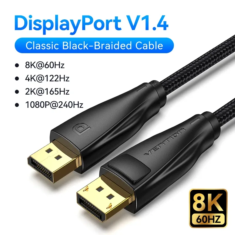 Câble DisplayPort 1.4 Vention 8K 60 Hz, 4K HDR 165 Hz, compatible PC portable et TV, DP 1.2 7