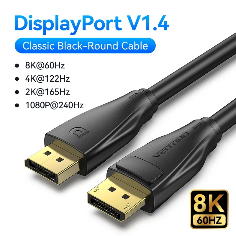 Câble DisplayPort 1.4 Vention 8K 60 Hz, 4K HDR 165 Hz, compatible PC portable et TV, DP 1.2 10