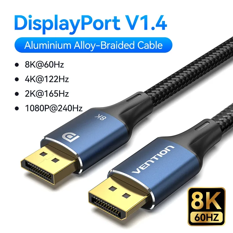 Câble DisplayPort 1.4 Vention 8K 60 Hz, 4K HDR 165 Hz, compatible PC portable et TV, DP 1.2 8