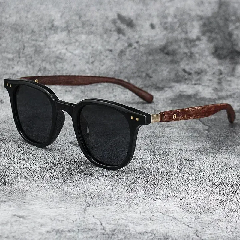 Lunettes de soleil polarisées effet bois pour hommes et femmes, style rétro, protection UV 2
