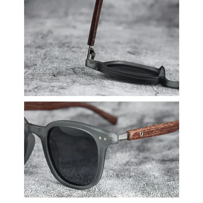Lunettes de soleil rétro en grain de bois, finition des montures