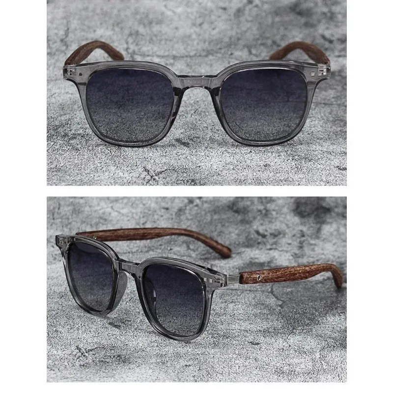 Lunettes de soleil rétro en grain de bois, en situation