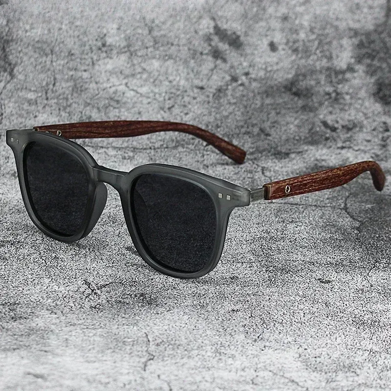 Lunettes de soleil polarisées effet bois pour hommes et femmes, style rétro, protection UV 7
