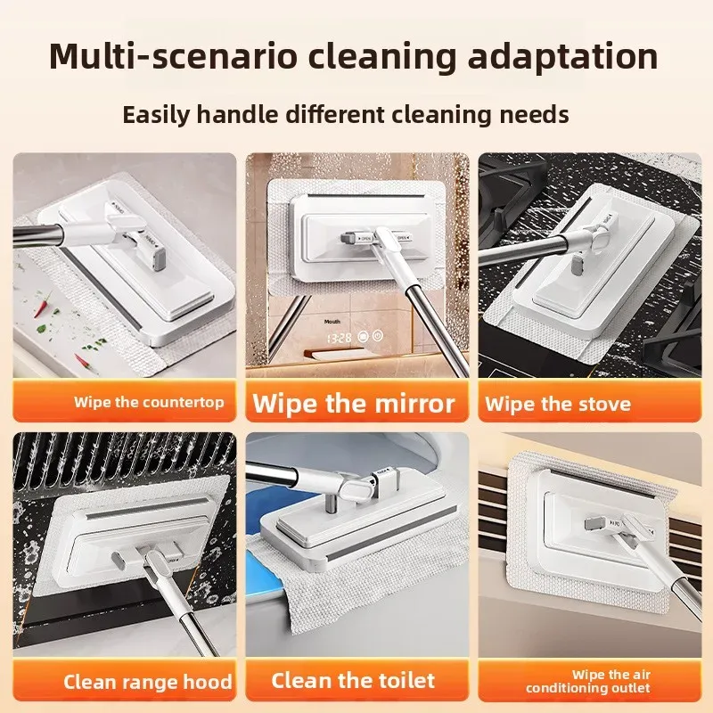 Vadrouille plate multifonction en tissu pour le ménage, sans lavage des mains, avec essorage automatique et démontage en un bouton 4