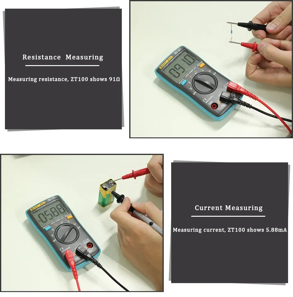 Multimètre numérique avec rétroéclairage, tension CC, tension CA, courant, fréquence Hz, diode, Ohm, ampèremètre, voltmètre, ZT100, 4000 points 3
