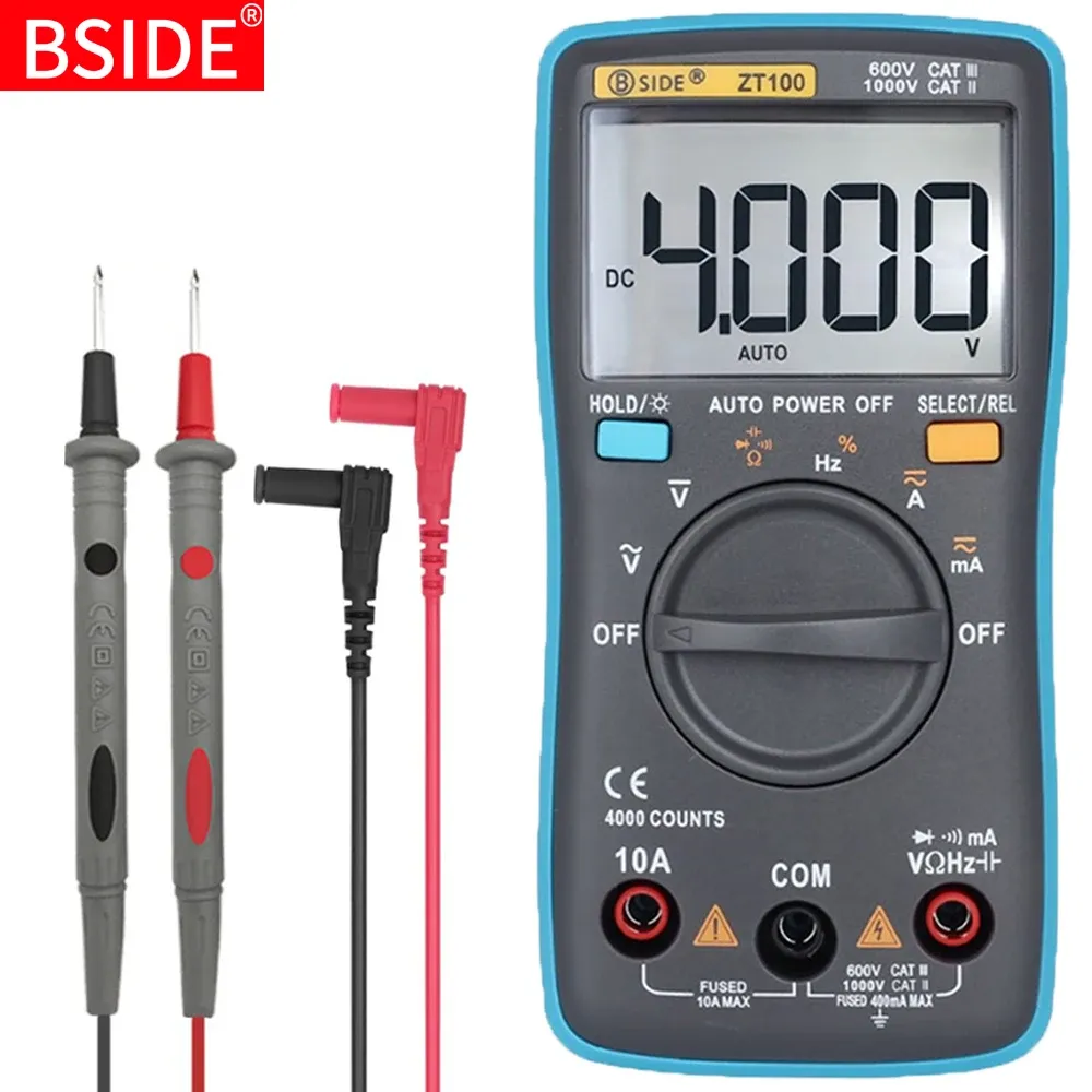 Multimètre numérique avec rétroéclairage, tension CC, tension CA, courant, fréquence Hz, diode, Ohm, ampèremètre, voltmètre, ZT100, 4000 points 7