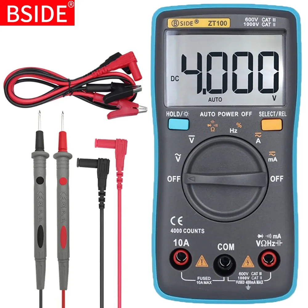 Multimètre numérique avec rétroéclairage, tension CC, tension CA, courant, fréquence Hz, diode, Ohm, ampèremètre, voltmètre, ZT100, 4000 points 8