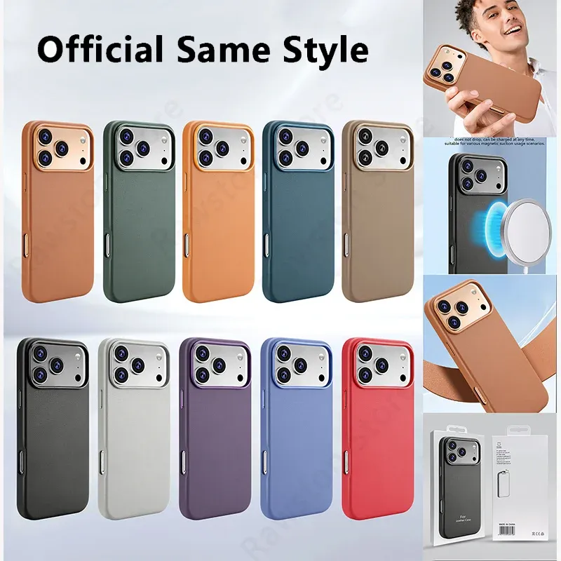 Étui en cuir magnétique officiel pour Apple iPhone 17, 18 Pro Max, 16, 13, 12, 14, 15 Plus, compatible MagSafe 4