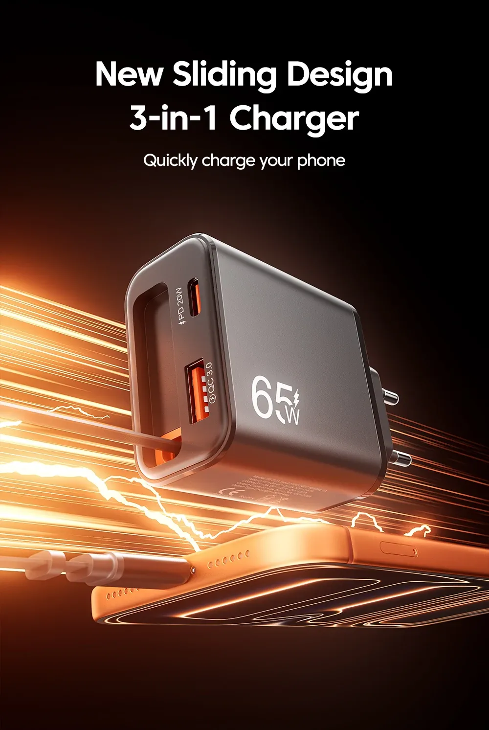 Détail du chargeur USB-C 65W