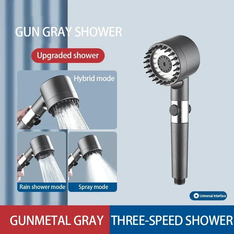 Pommeau de douche filtrant haute pression à 3 modes de pulvérisation réglables, effet pluie, avec accessoires 2
