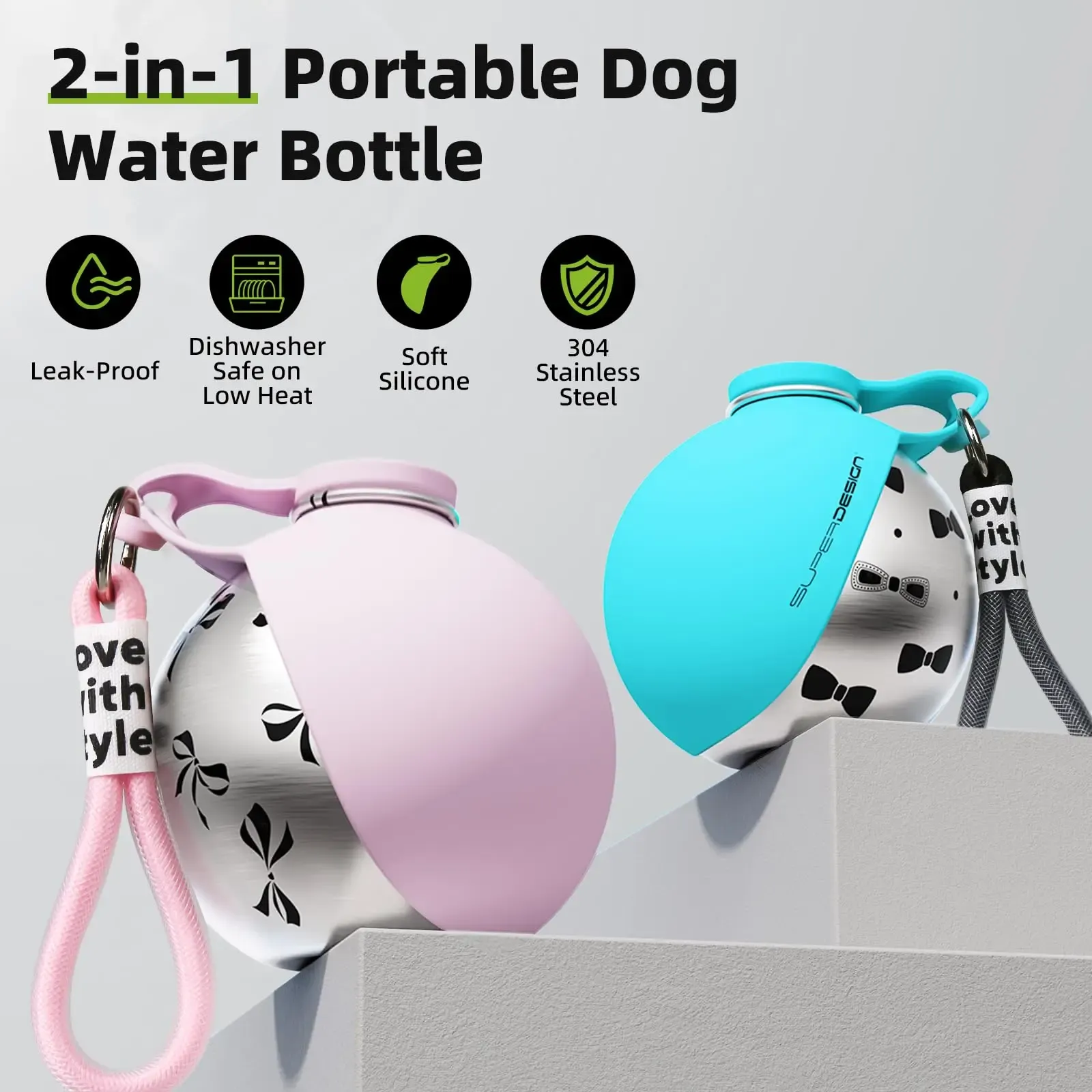Gourde 2-en-1 pour petits chiens, vue détaillée