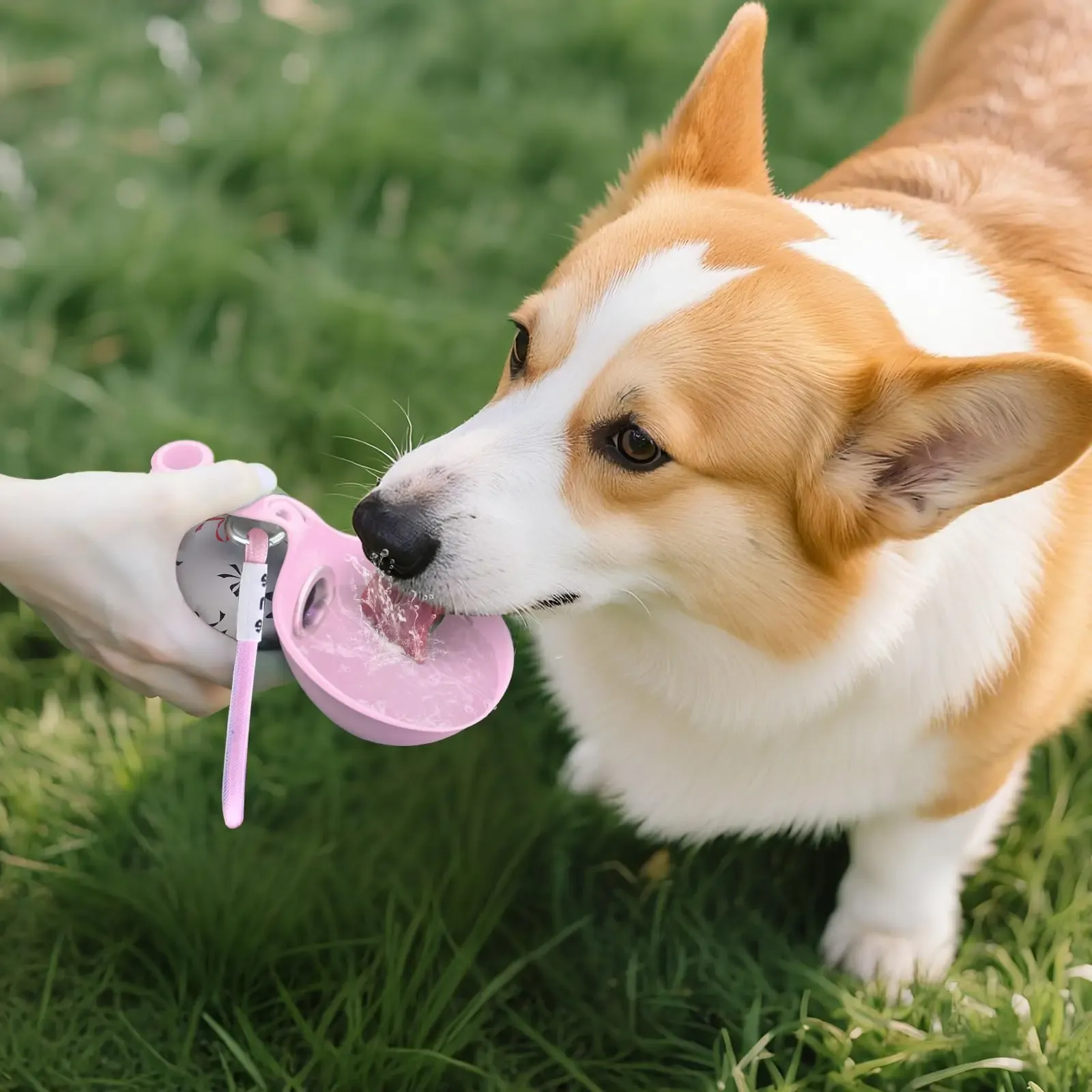 Gourde 2-en-1 pour petits chiens, en situation