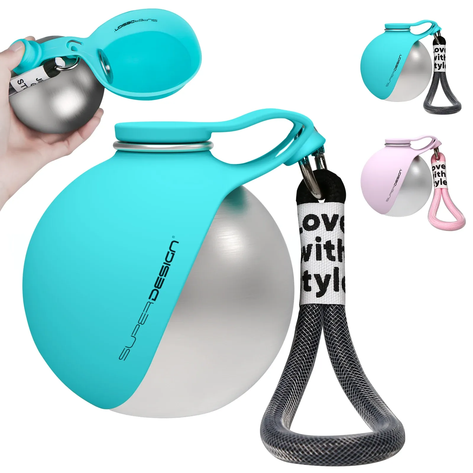 Gourde portable 2-en-1 pour petits chiens - Gourde de voyage pour chien anti-fuite et compacte - Gourde en acier inoxydable et silicone 10
