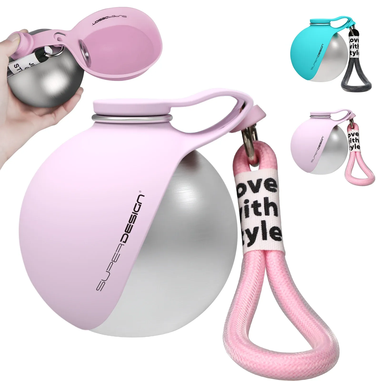 Gourde portable 2-en-1 pour petits chiens - Gourde de voyage pour chien anti-fuite et compacte - Gourde en acier inoxydable et silicone 8